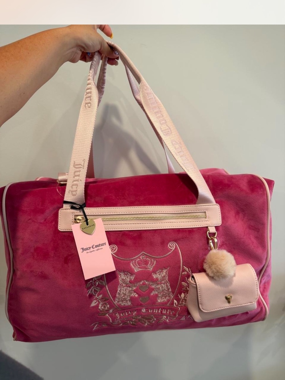 🎀👑Juicy Couture~Pink Velvet Weekend Duffle Bag with Mini Pouch